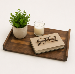 Plateau décoratif en bois de noyer massif artisanal de qualité supérieure, planche à découper, plateau rectangulaire de luxe pour aliments avec poignée incurvée ergonomique - Product Image 6