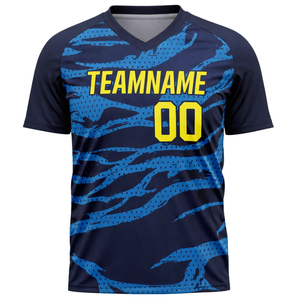 เสื้อกีฬาซับลิเมชั่นแบบกำหนดเองสำหรับผู้ชาย สีน้ำเงินลายพราง คอวี เสื้อทีม ระบายอากาศ แห้งเร็ว ชุดกีฬา - Product Image 2