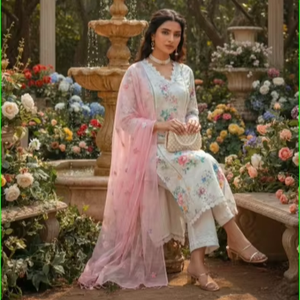 ชุดสูทผ้าฝ้ายสีขาวพิมพ์ลายชิฟฟ์ลี - Product Image 1