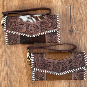 Gran oferta, bolso de mano de piel de vaca, elegante billetera de cuero tallado a mano, multiusos, billeteras de cuero occidental para mujer - Product Image 4