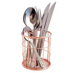 <b>Copper</b> Plated Metal Cutlery Holder Cylinder Shape Rust Resistant Kitchen Storage Minimalist Design Single Tier Standing Type - Product Image 1