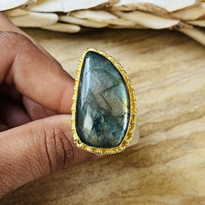 Fashionable Statement Design Labradorite <b>Ring</b> <b>Chunky</b> Brass Gold Plated Jewelry Ethnic Vintage Handmade <b>Ring</b> Wholesale Women <b>Ring</b> - Product Image 2