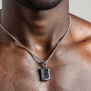 Collar de Plata 925 con Colgante de Piedra Natural, Estilo Vintage, para Hombre y Mujer, Certificado por Terceros, Plata/Oro - Product Image 1