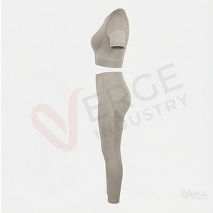 Ensemble 2 pièces de yoga pour femme, bleu marine côtelé, composé d'un crop top à manches longues et d'un short taille haute, avec décolleté carré et bretelles spaghetti - Product Image 3