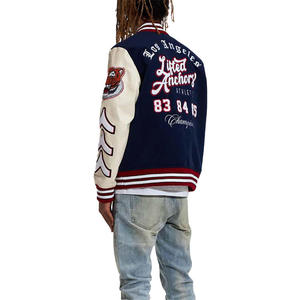 Men's Varsity Jacket Embroidered Patchwork Design Letterman Jacket Preppy Style Autumn Cotton Polyester Outerwear - Product Image 3