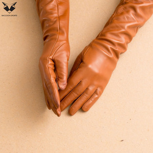 Wholesale Tan Camel <b>Long</b> PU Leather <b>Gloves</b> Women Slim Fit Elbow Length Evening <b>Gloves</b> Soft Synthetic Leather Dress Mittens - Product Image 3