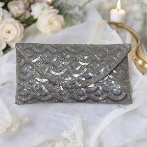Black Beaded Envelope Clutch Jewelry Bag Magnetic <b>Snap</b> Closure Lightweight Modern Luxury Jewelry Storage Pouch Lined Interior - Product Image 3