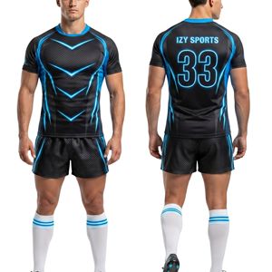 Uniformes de rugby de haute qualité en tissu bleu effet verre brisé, résistants aux déchirures, tissu performant, uniformes de rugby personnalisés pour équipes - Product Image 4