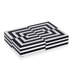 Boîte à bijoux rectangulaire en bois avec incrustation en résine noire et blanche, étui de rangement intérieur pour colliers et boucles d'oreilles - Product Image 1