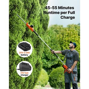 Kit de taille-haie à perche sans fil 20V, lame en acier à double tranchant de 18 pouces, conception télescopique de 74 à 94 pouces pour le jardin - Product Image 5
