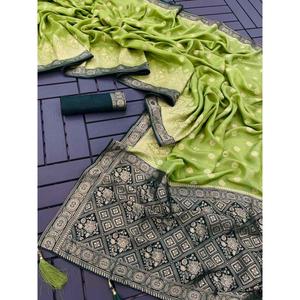 Sari DE TRABAJO tejido Jacquard viscosa de moda con blusa sin costuras Perroy Green - Product Image 1