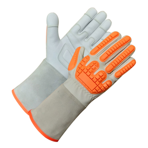 Gants de travail non doublés, gants de sécurité en cuir pleine fleur jaune doré, gants en cuir pour hommes - Product Image 1