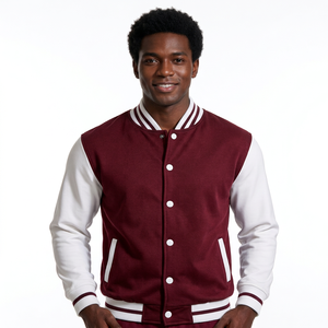 Blouson bomber en gros avec uniforme universitaire pour les acheteurs de patchs universitaires, corps en sergé de coton avec boutons-pression - Product Image 6