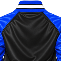 Blouson Bomber Noir Zeta Phi Beta pour Femme avec Doublure Imprimée, Manches en Satin Bleu Royal, Patch Écusson Chenille Lettres Grecques, Fermeture à Boutons-Pression