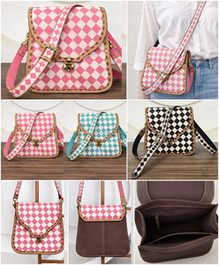2026 Western Stylish Checks Design Gypsy Boho Handbags Premium <b>Leather</b> Handcrafted Pink & <b>White</b> Checkered Women's Messenger <b>Bags</b> - Product Image 3