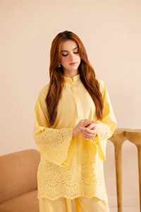 Salwar Kameez jaune en rayonne, manches brodées, coupe ample, longueur cheville, tenue décontractée pour fêtes, style indien et pakistanais pour femme, été - Product Image 5