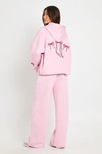Conjunto Deportivo Unisex Rosa con Capucha, Manga Larga, Corte Regular, Color Sólido, Ropa Casual, Bolsillos Laterales, Cintura Elástica, Transpirable - Product Image 3