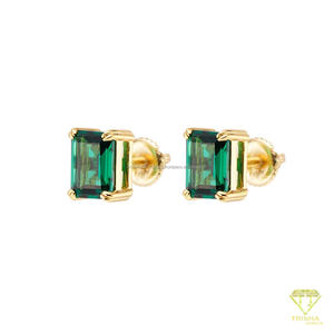 Exclusive VVS Lab Grown Diamond 925 <b>Sterling</b> <b>Silver</b> Emerald Shape <b>Stud</b> <b>Earrings</b> With Modern Two Tone Design - Product Image 5