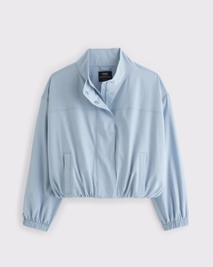 <b>Light</b> Blue Utility Windbreaker <b>Jacket</b> With Button Up Collar Full Sleeve Woven Polyester Spring Wear - Product Image 3