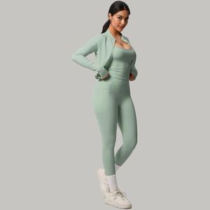 Elegant Women Activewear <b>Yoga</b> <b>Jacket</b> And Legging 2 Piece Set Fitness Gym Outfit Premium Sports Clothing - Product Image 2
