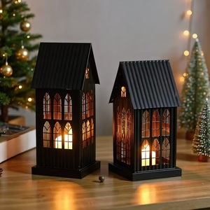 Lanterne décorative en fer noir mat style ferme avec poignée, éclairage d'appoint moderne et écologique en métal pour la maison - Product Image 1