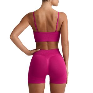 Wholesale Women Plus Size Solid Front Mid Waist Seamless Yoga Set Sports <b>Bra</b> Shorts Fitness Workout Activewear Stretch - Product Image 3
