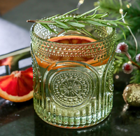 Verres à boire rétro en forme d'arche, floraux, verts, faits à la main, écologiques, verrerie vintage perlée, verres texturés pour eau et cocktails, pour les fêtes