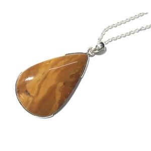 Collier pendentif en jaspe jaune naturel, acier inoxydable plaqué argent, fait main, pierre brune, style bohème - Product Image 1