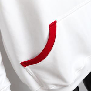 <b>Men's</b> White Hooded <b>Sweatshirt</b> With <b>Red</b> Drawstrings And Pocket Casual Autumn Wear Regular Fit Knitted French Terry 100% Cotton - Product Image 2