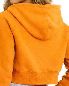Sudadera con capucha corta con cremallera para mujer, sudadera informal de manga larga, ropa de calle de lana suave, color naranja, moda Otoño Invierno - Product Image 6