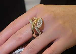 Anillo de lujo con dos bandas cruzadas y diamante marquise de 1.02 CT cultivado en laboratorio para mujer, oro sólido de 14K, joyería para boda o fiesta para novias. - Product Image 6