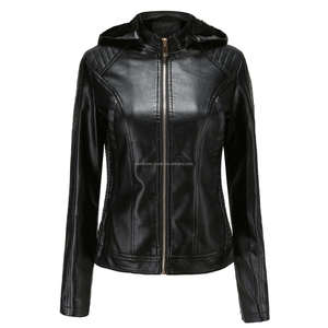 Élégant noir élégant à capuche Moto cuir polyvalent vestes pour femmes avec doublure Sherpa fermeture à glissière confort Durable - Product Image 5