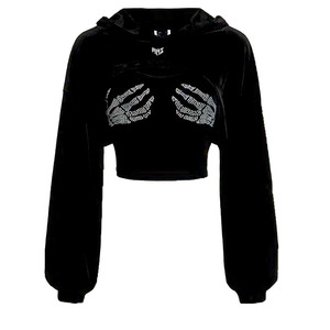 Trendy Women Cropped Soft Fleece Hoodie <b>Rhinestone</b> Graphic Long Sleeve Streetwear <b>Top</b> Custom Logo Private Label Bulk Manufacture - Product Image 1