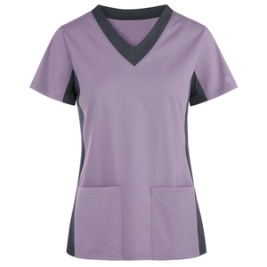 Uniforme Médico Personalizado para Mujer, Blusa de Manga Corta con Cuello en V, Color Verde Grisáceo, Uniforme de Enfermera - Product Image 3
