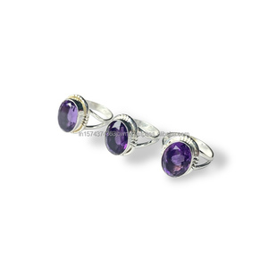 Bague en argent sterling 925 avec améthyste naturelle, sertie à la main, classique, pour femme, violette, ovale, idéale pour mariage ou soirée - Product Image 3