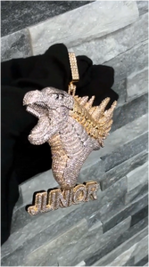 Collier Pendentif Dinosaure Hip Hop Moissanite Iced Out Plaqué Or avec Chaîne Corde Diamantée pour Mariage, Fête, Cadeau - Product Image 2