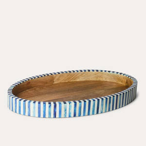 Bandeja de madera Rectangular Vintage hecha a mano con diseño de incrustaciones de hueso cuadrado bandeja de servicio de rayas amarillas y blancas para la Mesa de la cocina del hogar - Product Image 5