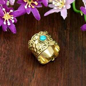 Turquoise <b>Statement</b> <b>Ring</b> Hammered Band Gold Vermeil Bohemian Festival <b>Ring</b> Gift for Her - Product Image 5