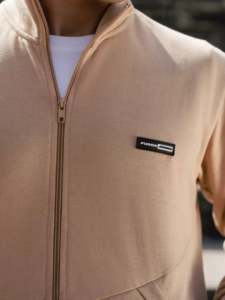 Ensemble de survêtement beige délavé pour homme – Veste zippée intégrale et pantalon de jogging – Couleur unie – Tenue décontractée hiver – Coupe régulière – 100 % polyester respirant - Product Image 6