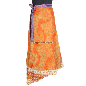 Nueva Falda Vintage India de Seda con Efecto Mágico Envolvente, para Playa, de 2 Capas, Reversible, de 38 Pulgadas - Product Image 6