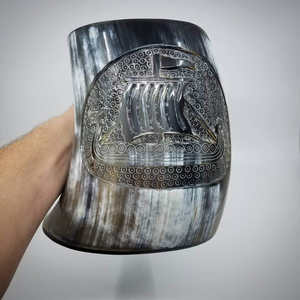 Cuerno Diseño único Hecho a mano Cuerno de búfalo Jarra de cerveza para el hogar Hotel Restaurante DE LA India - Product Image 5