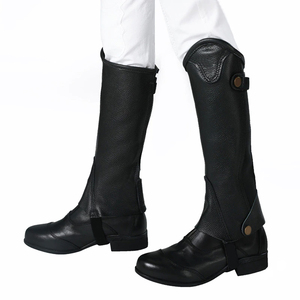 Bottes d'équitation en cuir noir avec fermeture à pression latérale pour usage équestre, haute qualité, 100% cuir, style western, pour courses hippiques. - Product Image 1