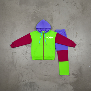 Conjunto de 2 piezas de sudadera con capucha oversize y pantalones jogger a bloques de color para mujer al por mayor, con cintura con cordón, chándal de streetwear personalizado - Product Image 3