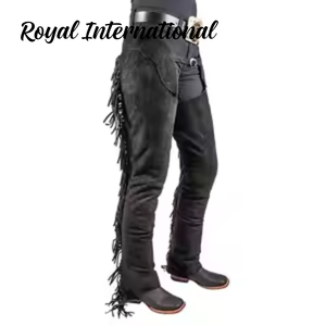 Chaps d'équitation western en cuir noir de qualité supérieure avec franges, faits à la main, pour le rodéo, la protection équestre et l'équitation en ranch - Product Image 1