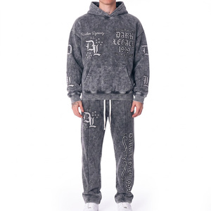 Conjunto de Sudadera con Capucha y Pantalones Urban Dynasty Dark Legacy 1999 de Algodón Lavado, Ropa Deportiva para Hombre, Corte Holgado, Color Gris - Product Image 1