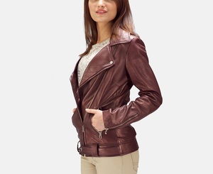 New Modern Mavericks Women's Casual Brown <b>Leather</b> <b>Jacket</b> Contemporary Long Sleeve <b>Leather</b> <b>Jacket</b> - Product Image 2