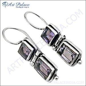 925 Sterling <b>Silver</b> Beautiful Fashion <b>Hoop</b> <b>Earrings</b> with Natural Amethyst Gemstone Elegant Earings - Product Image 1