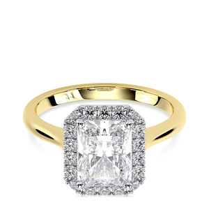 Bague de fiançailles halo en diamant de laboratoire taille radiant, pierre centrale 1,5 carat, certifiée IGI, plaqué rhodium 14 carats, luxe, anniversaire - Product Image 1