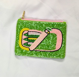 Porte-monnaie artisanal perlé vert avec fermeture éclair, pochette carrée brodée, design tendance, couleurs mélangées, pour usage promotionnel - Product Image 1