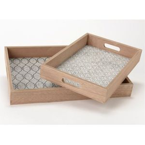 Juego de bandejas de madera rústicas hechas a mano, bandejas rectangulares decorativas de estilo bohemio con asas para decoración de mesa de centro o otomana. - Product Image 2